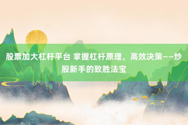 股票加大杠杆平台 掌握杠杆原理，高效决策——炒股新手的致胜法宝